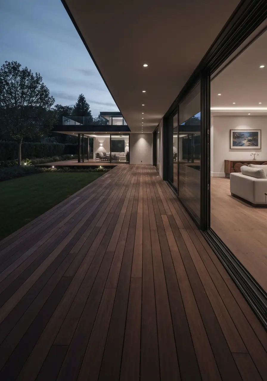 Restored and freshly stained wooden deck